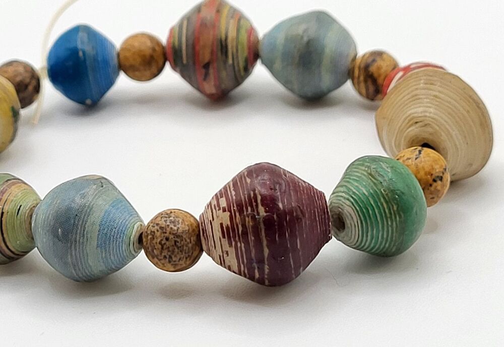 Recycled Paper Beads Agate Bracelet 6in